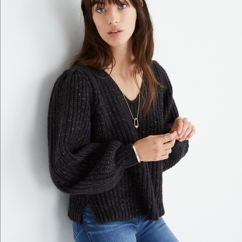 Madewell v-neck puff sleeve sweater / donegal / L